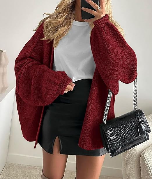 Womens Oversized Cardigan Sweaters Fall Long Lantern Sleeve Knit Open Front Lightweight Sweater