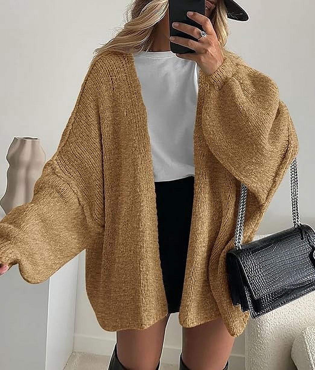 Womens Oversized Cardigan Sweaters Fall Long Lantern Sleeve Knit Open Front Lightweight Sweater