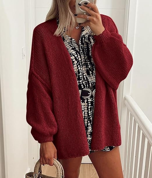 Womens Oversized Cardigan Sweaters Fall Long Lantern Sleeve Knit Open Front Lightweight Sweater