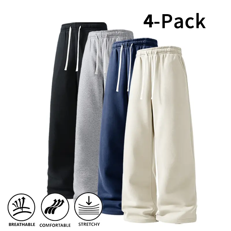 Ultra-Soft Wide-Leg Sweatpants 4-Pack for Men