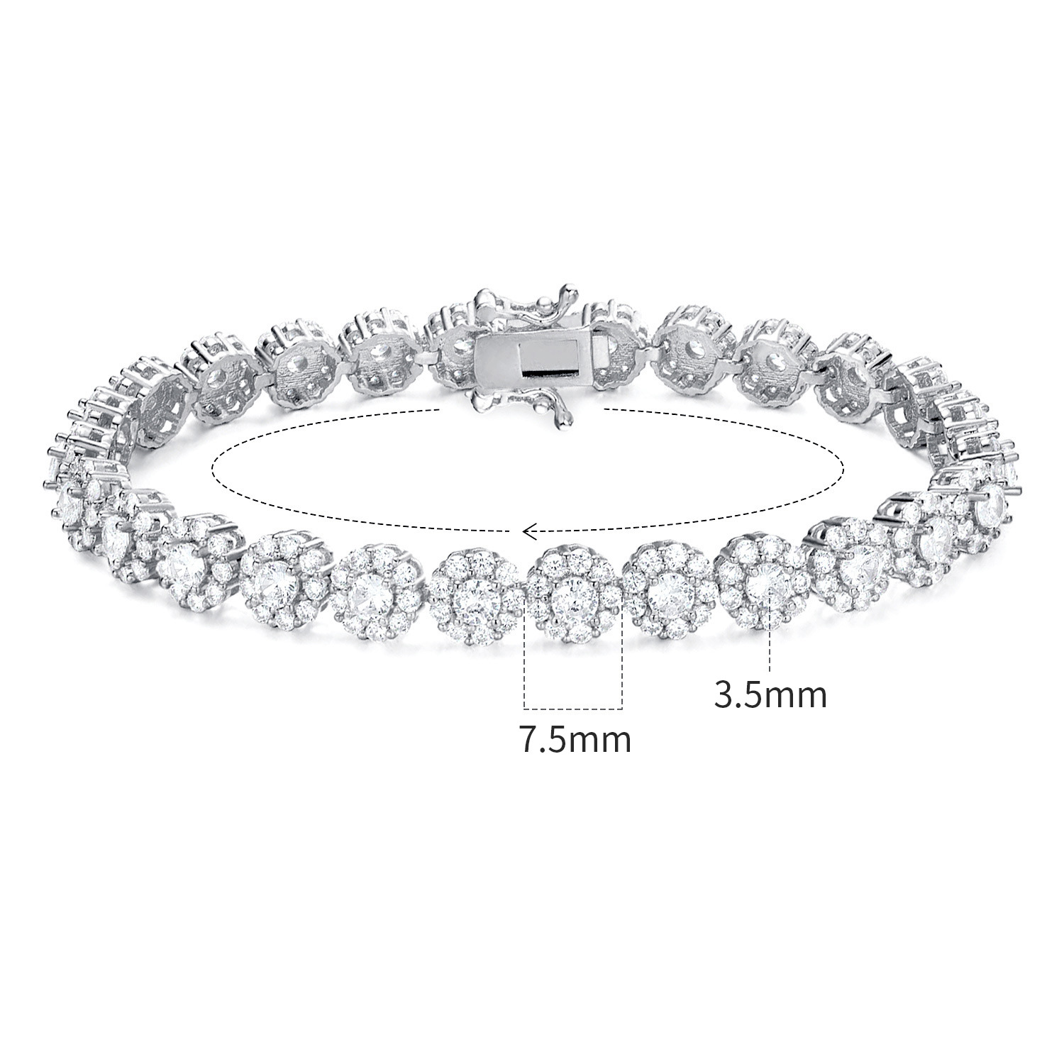 Luxury gradient full-cluster diamond-encrusted flower bracelet