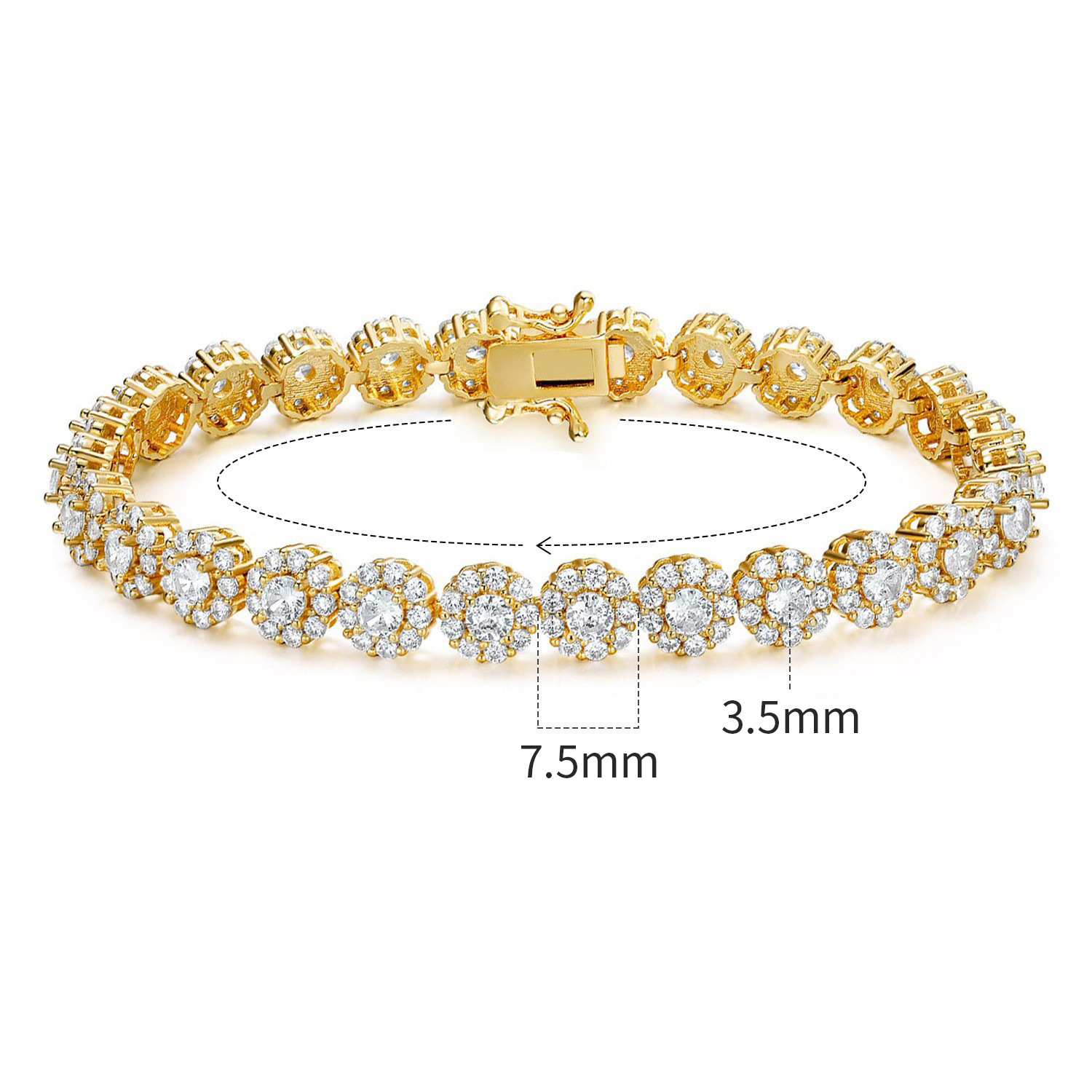Luxury gradient full-cluster diamond-encrusted flower bracelet