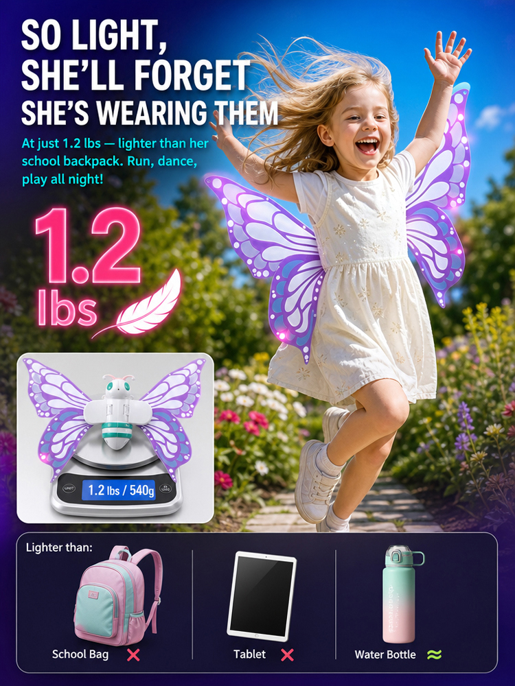 【Dreamy Glowing Butterfly Wings】Switch on to light up night, No more boring dress-up!