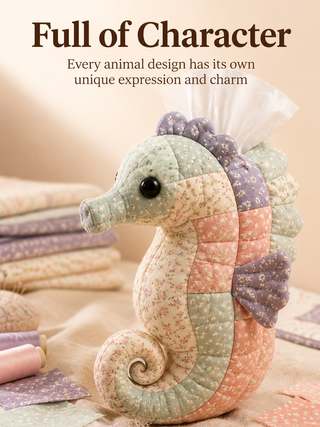 Handmade patchwork tissue box cover in animal shape