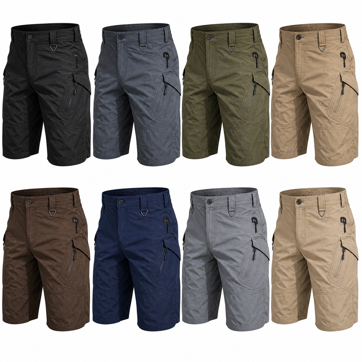 Men's Water-Repellent Hiking Tactical Cargo Shorts 8-Pack All Color Set - Quick Dry Multi
