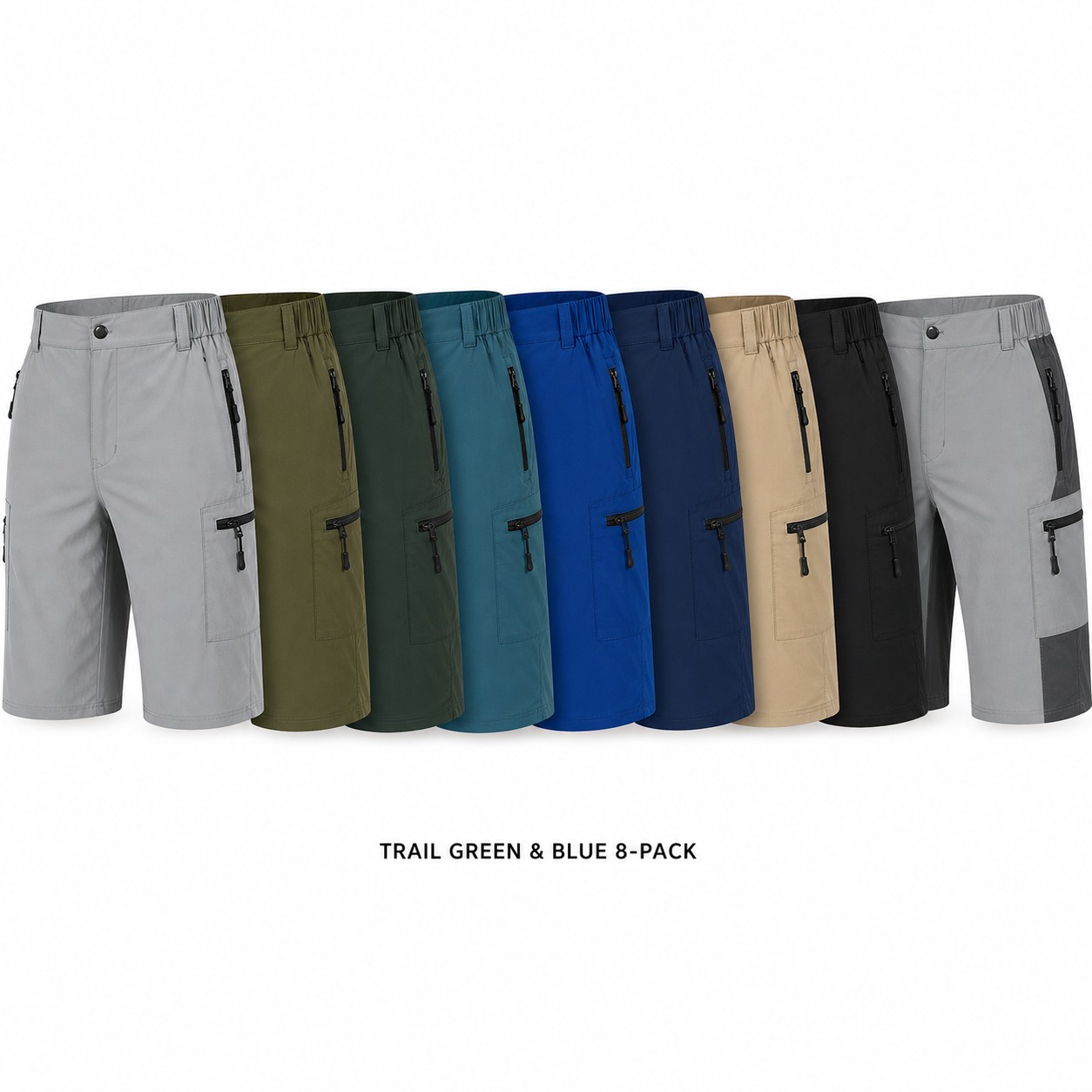 Men's Quick-Dry Hiking Cargo Shorts 8-Pack Mixed Color Set - Multi