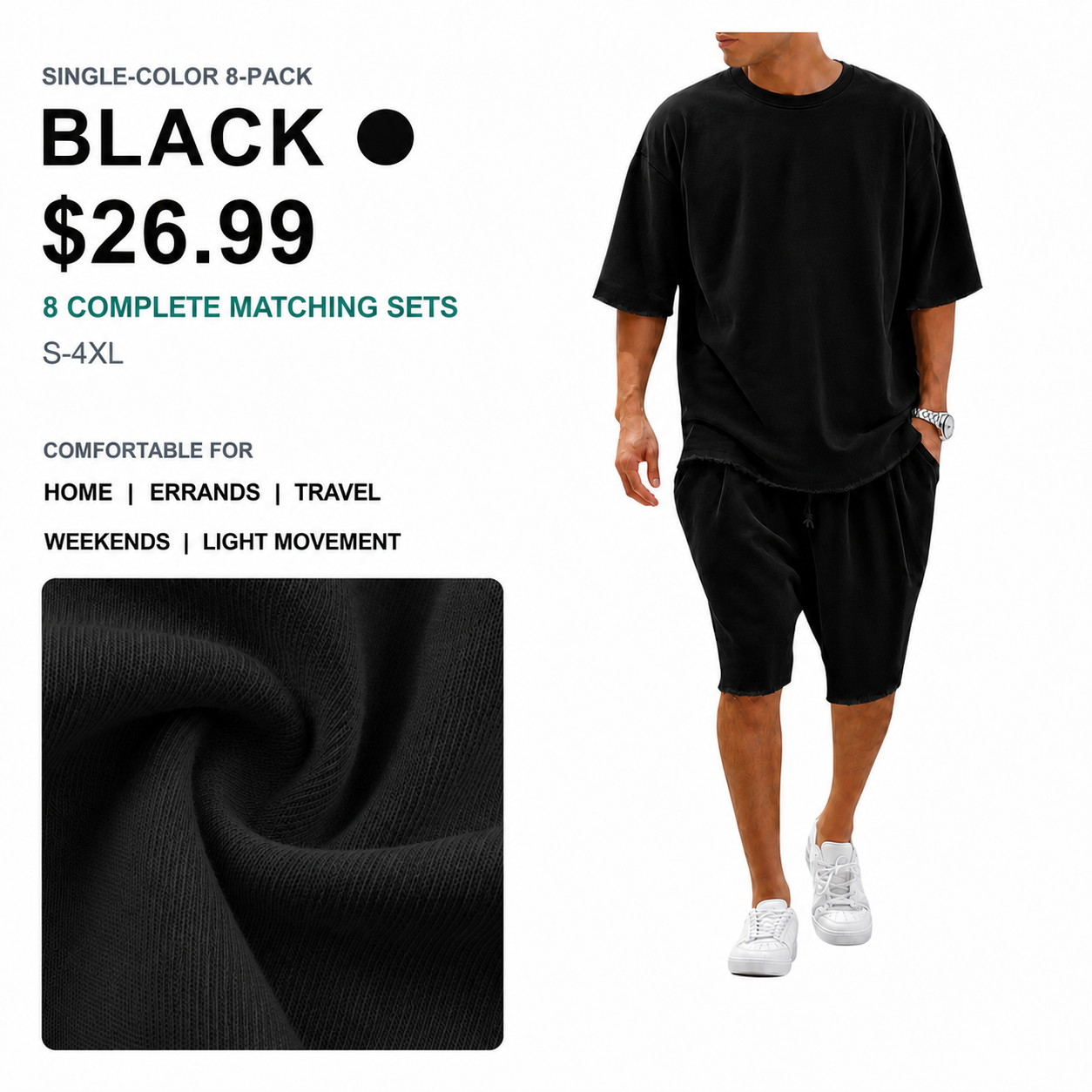 Men's Cotton T-Shirt & Shorts Sets | 8-Pack & 16