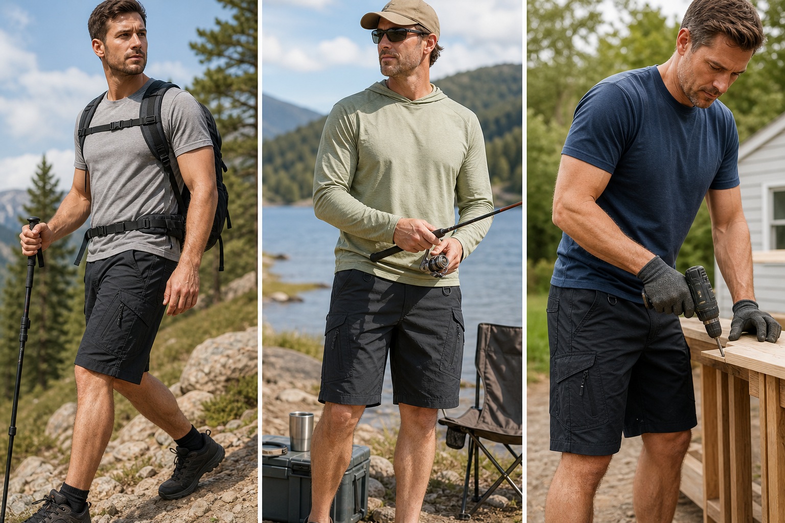 Men's Water-Repellent Hiking Tactical Cargo Shorts 8-Pack All Color Set - Quick Dry Multi