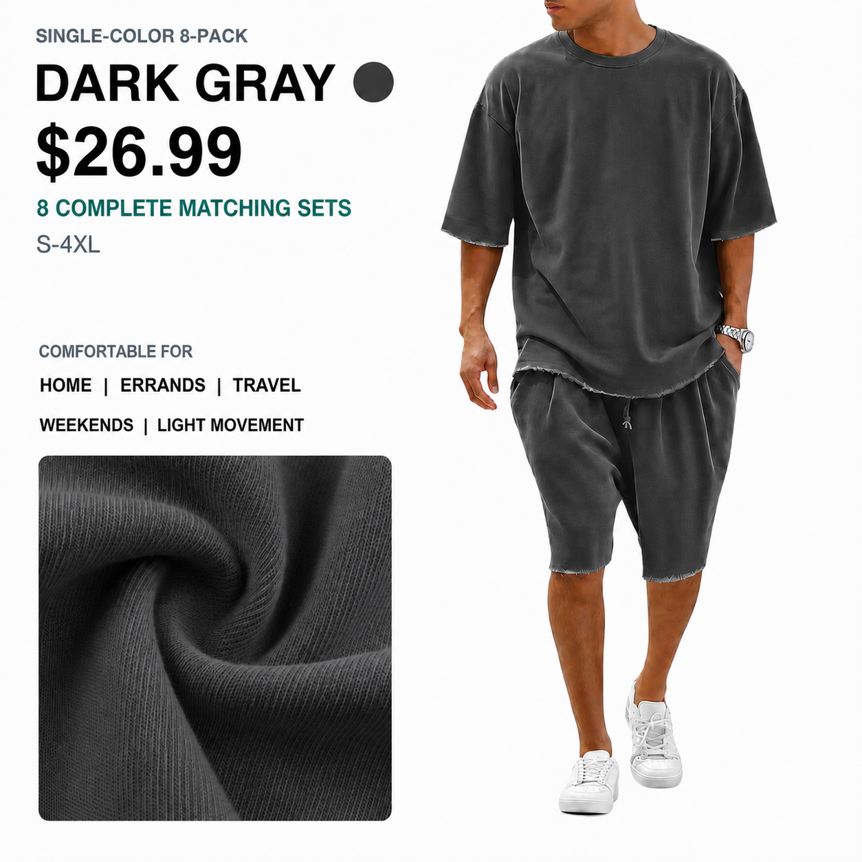 Men's Cotton T-Shirt & Shorts Sets | 8-Pack & 16