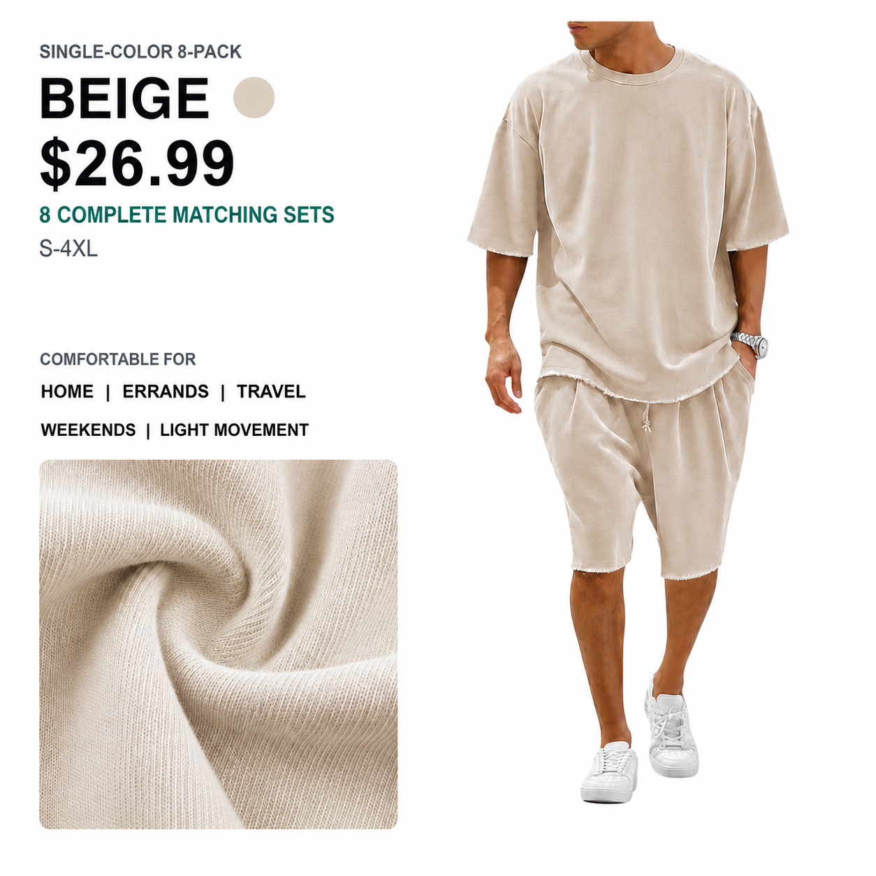 Men's Cotton T-Shirt & Shorts Sets | 8-Pack & 16