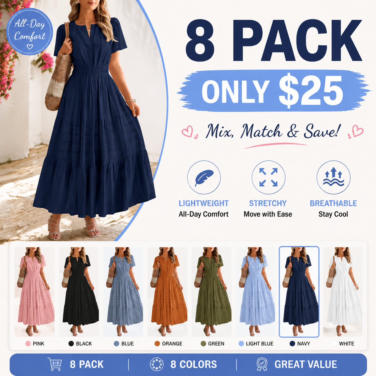 Hot Sale -Womens Summer 2026 Casual Midi Maxi Dresses