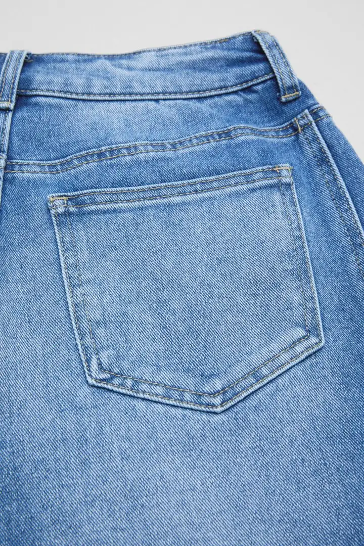 Seam Front Roll Raw Hem Mid Rise Denim Bermuda Shorts