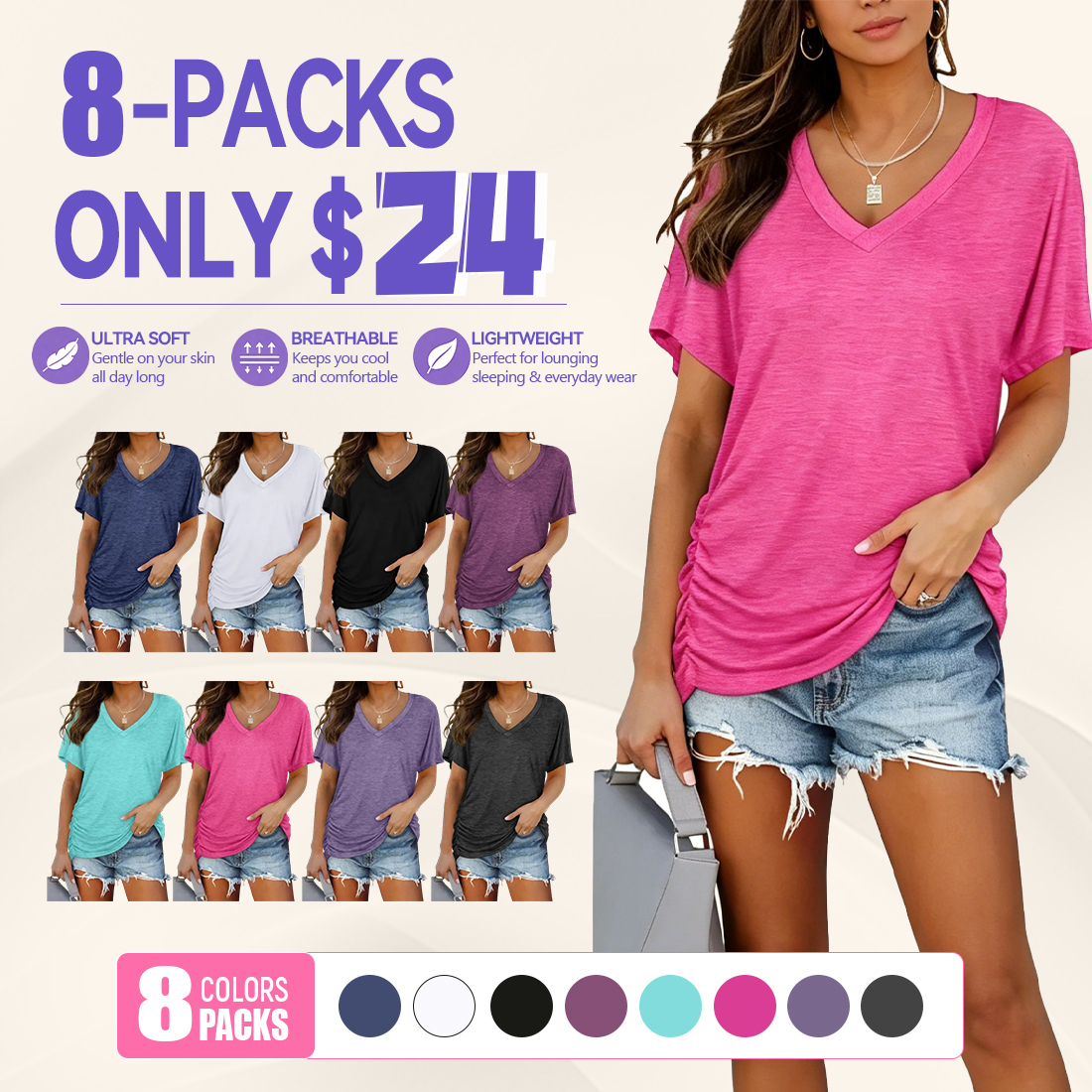 Hot Sale -Women’s V Neck Dolman Sleeve Loose Top