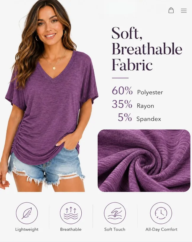 Hot Sale -Women’s V Neck Dolman Sleeve Loose Top