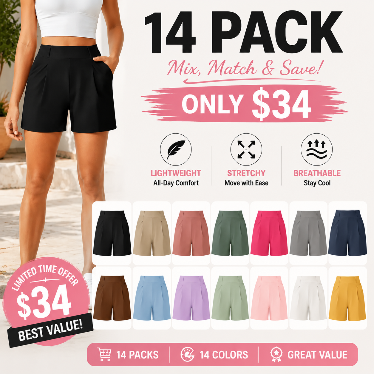 LAST 2 DAYS - Trendy High Waisted Athletic Shorts with Pockets