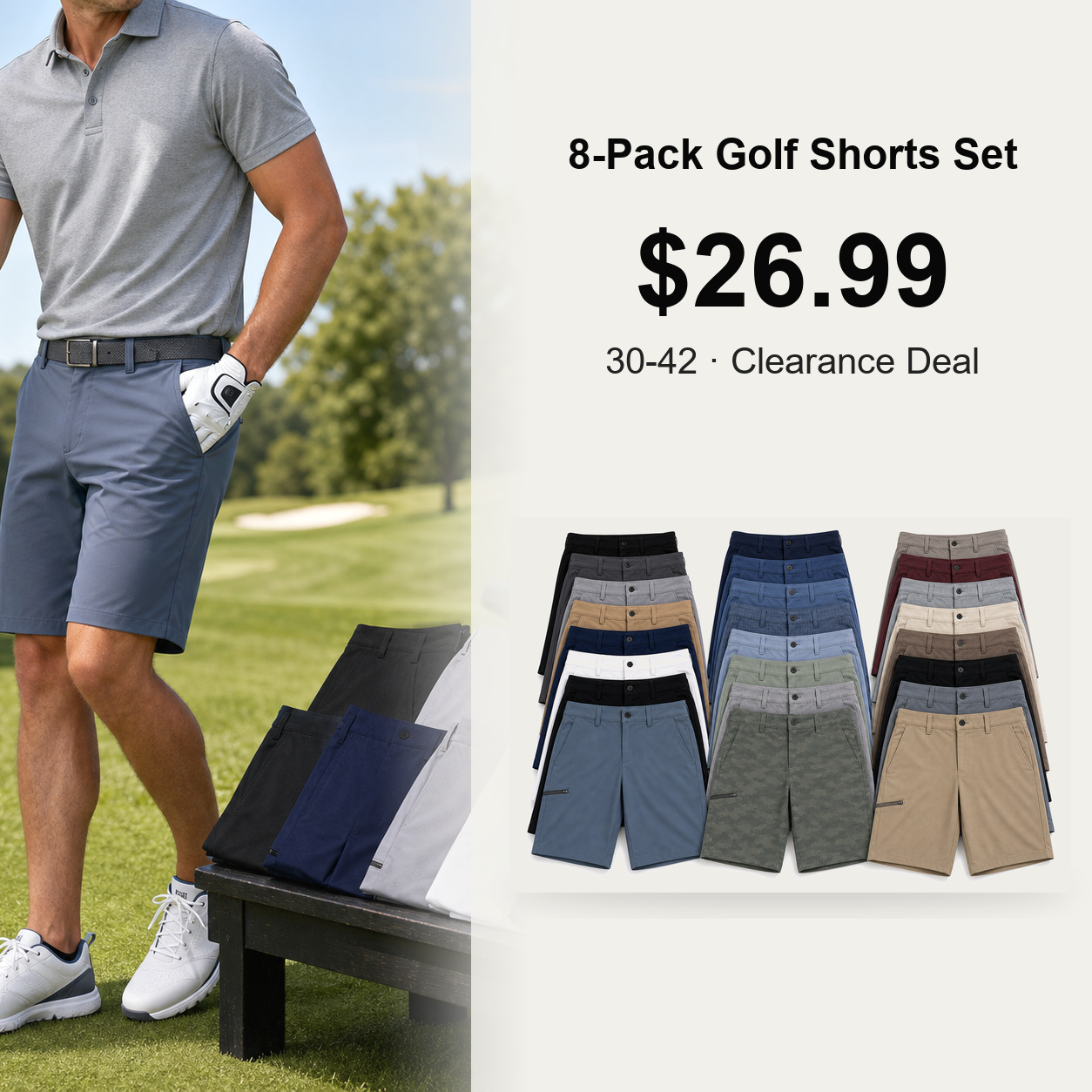 Men's Stretch Golf Shorts 8-Pack Mixed Color Set