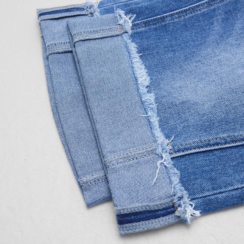Seam Front Roll Raw Hem Mid Rise Denim Bermuda Shorts