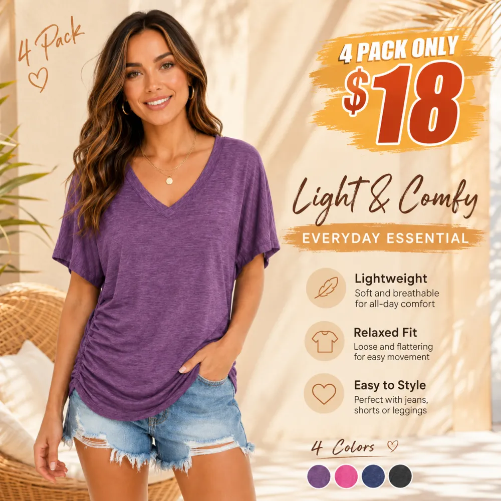 Hot Sale -Women’s V Neck Dolman Sleeve Loose Top