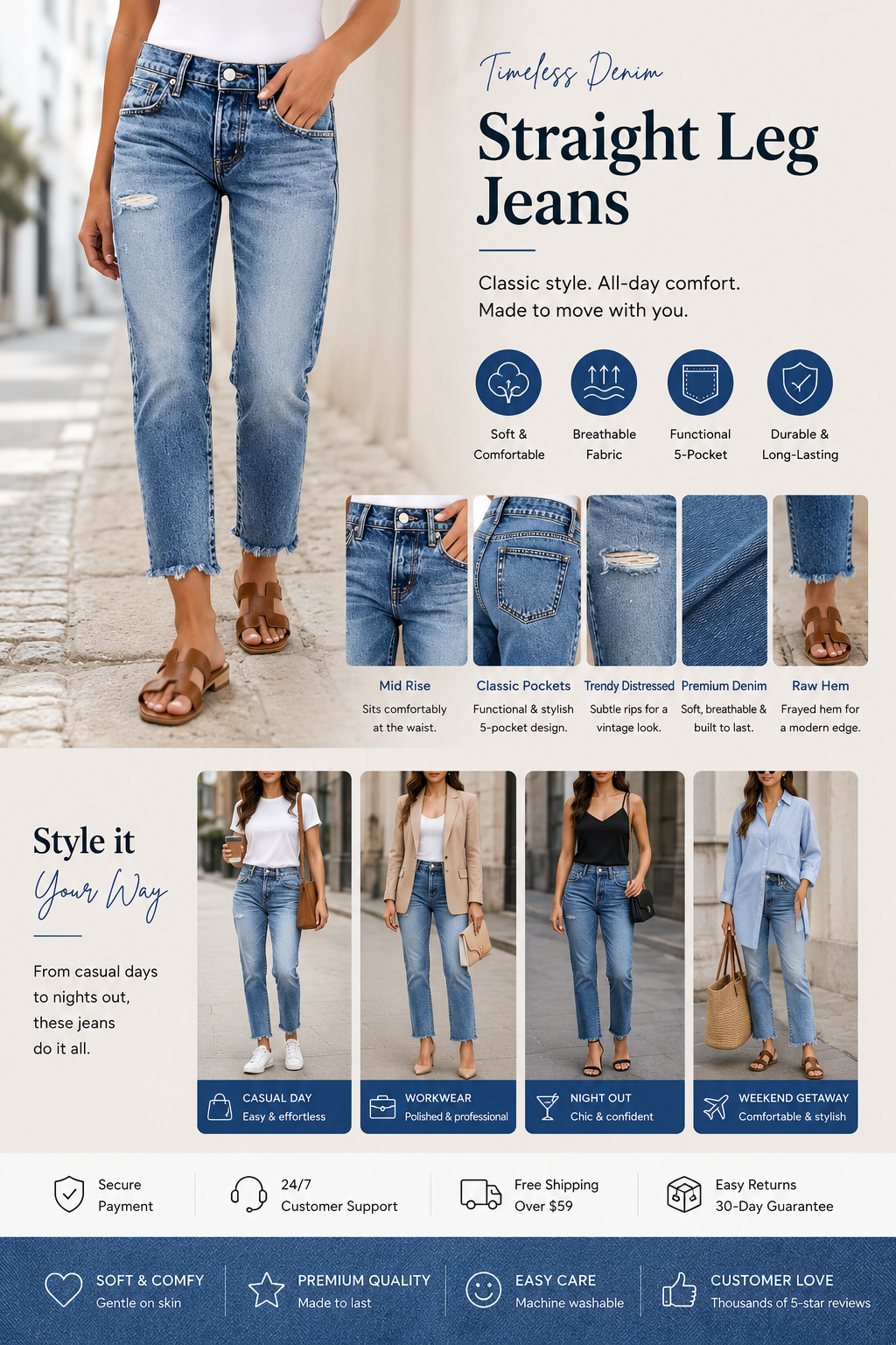 LAST 2 DAYS - Mid-Rise Straight-Leg Cropped Jeans