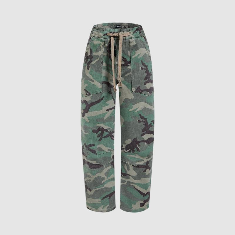 LAST 2 DAYS - Camo Drawstring High Waist Barrel Leg Pants