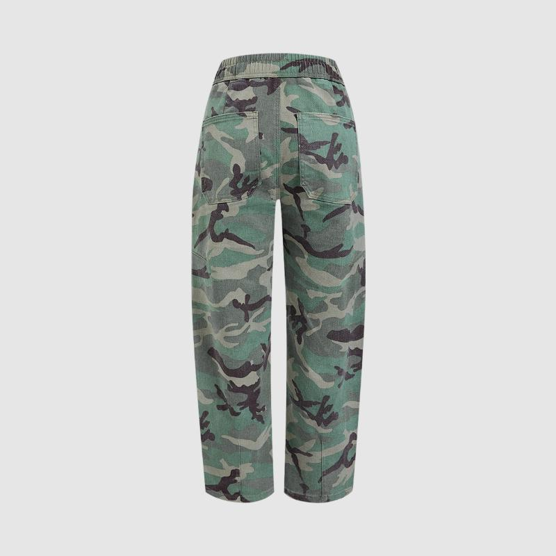 LAST 2 DAYS - Camo Drawstring High Waist Barrel Leg Pants