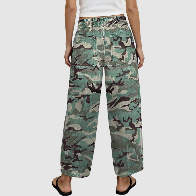 LAST 2 DAYS - Camo Drawstring High Waist Barrel Leg Pants