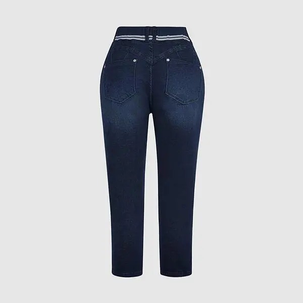 ️Washed, Contrast-Trimmed, Double-Button, Drawstring, Mid-Rise Cropped Jeans