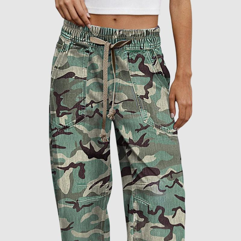 LAST 2 DAYS - Camo Drawstring High Waist Barrel Leg Pants