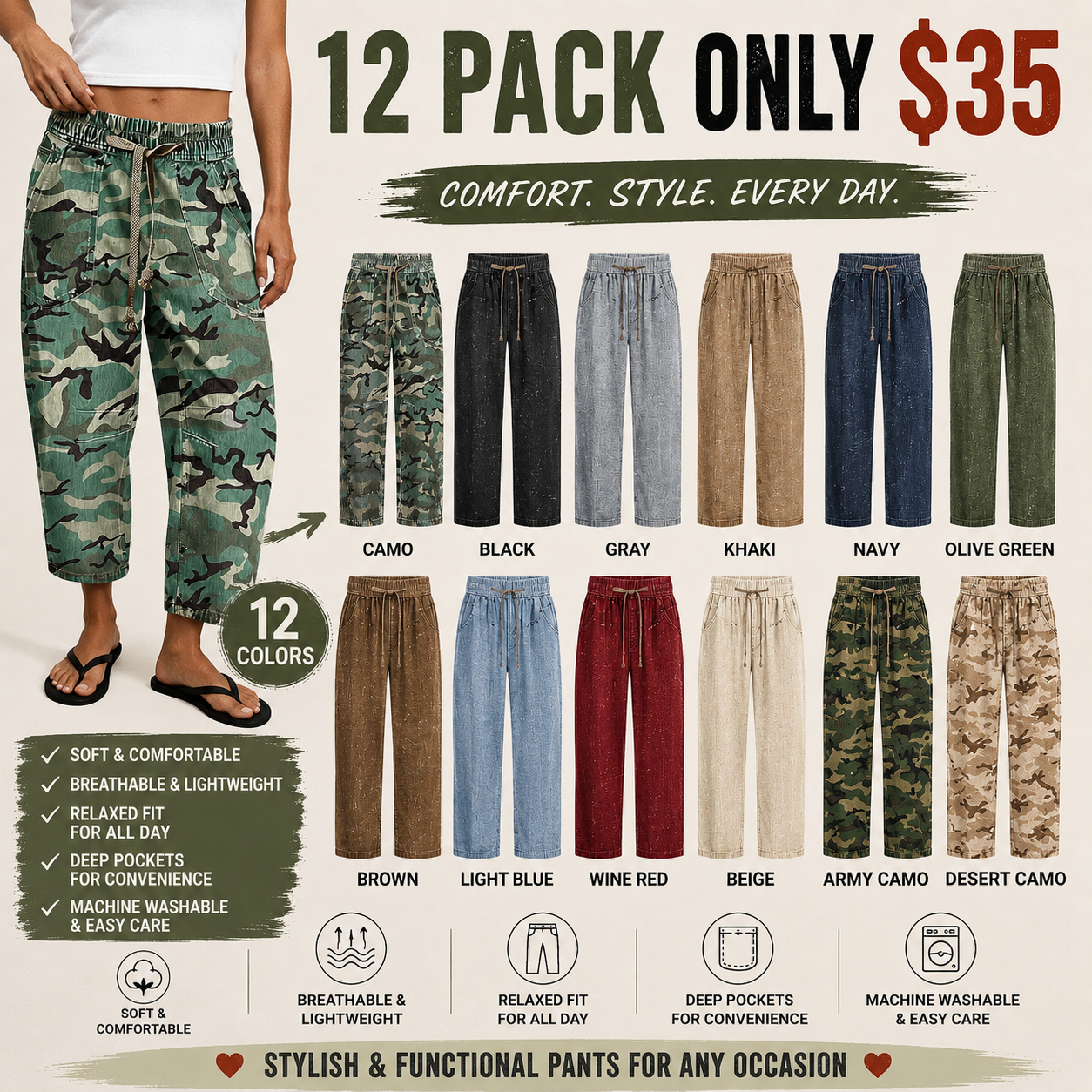 LAST 2 DAYS - Camo Drawstring High Waist Barrel Leg Pants