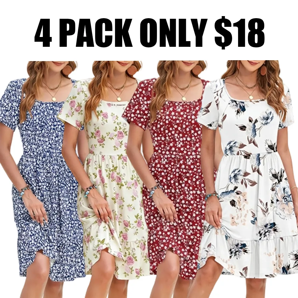 Hot Sale -Women Square Neck Ditsy Floral Dress
