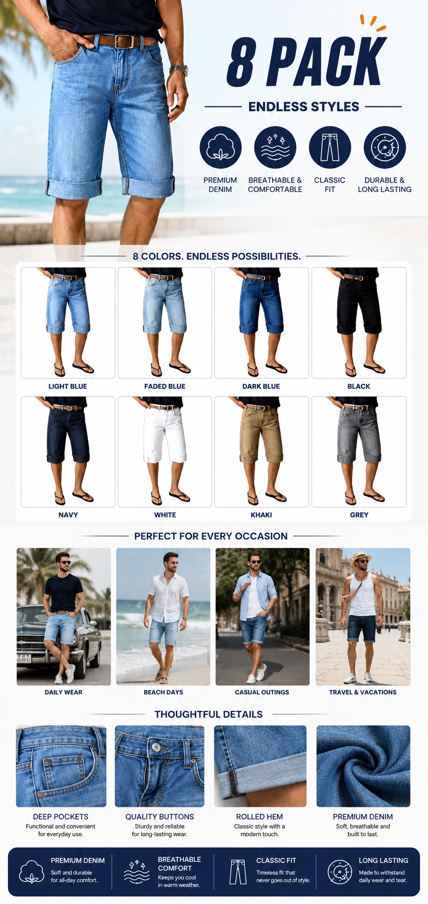 Seam Front Roll Raw Hem Mid Rise Denim Bermuda Shorts