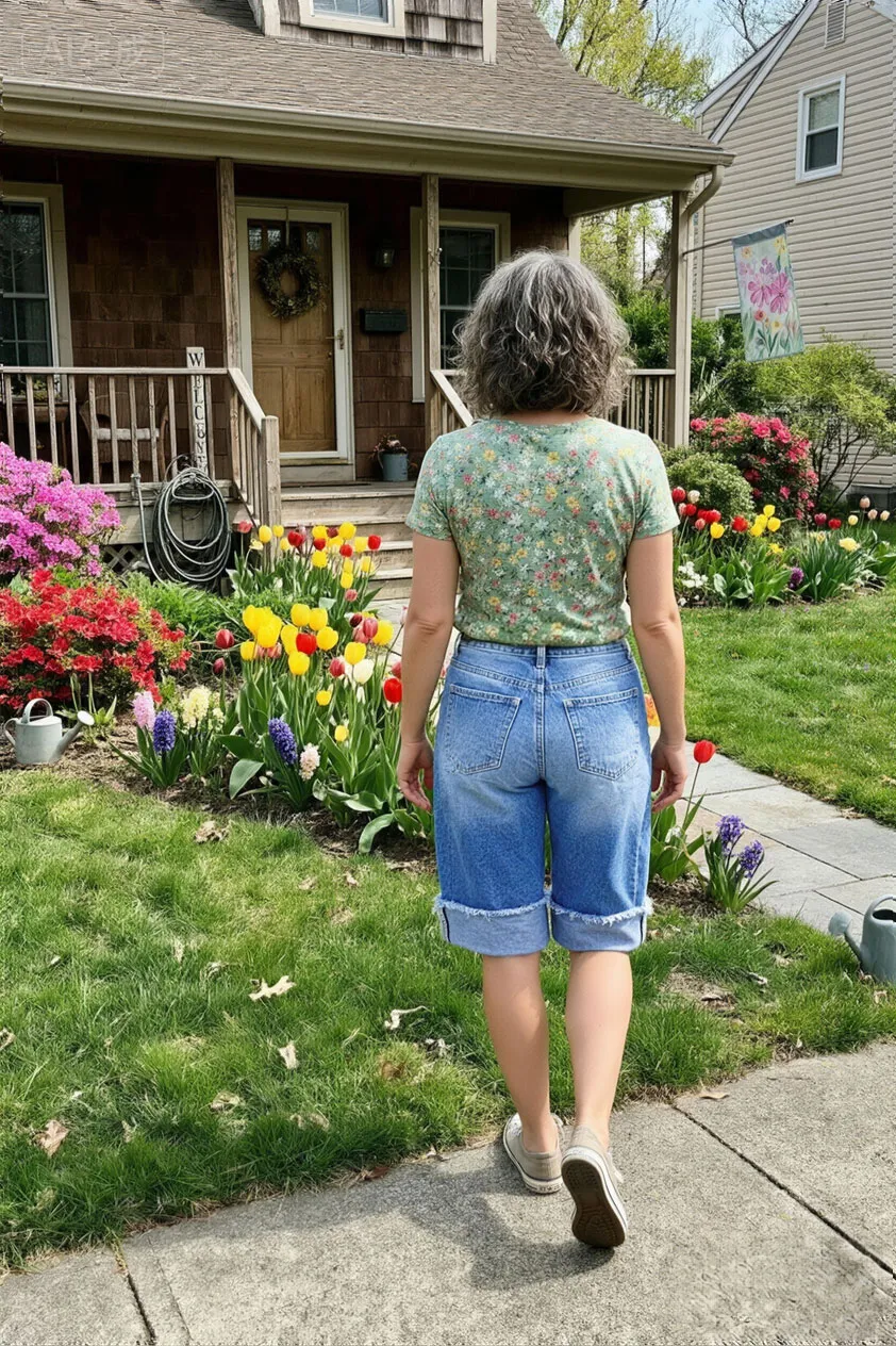 Seam Front Roll Raw Hem Mid Rise Denim Bermuda Shorts