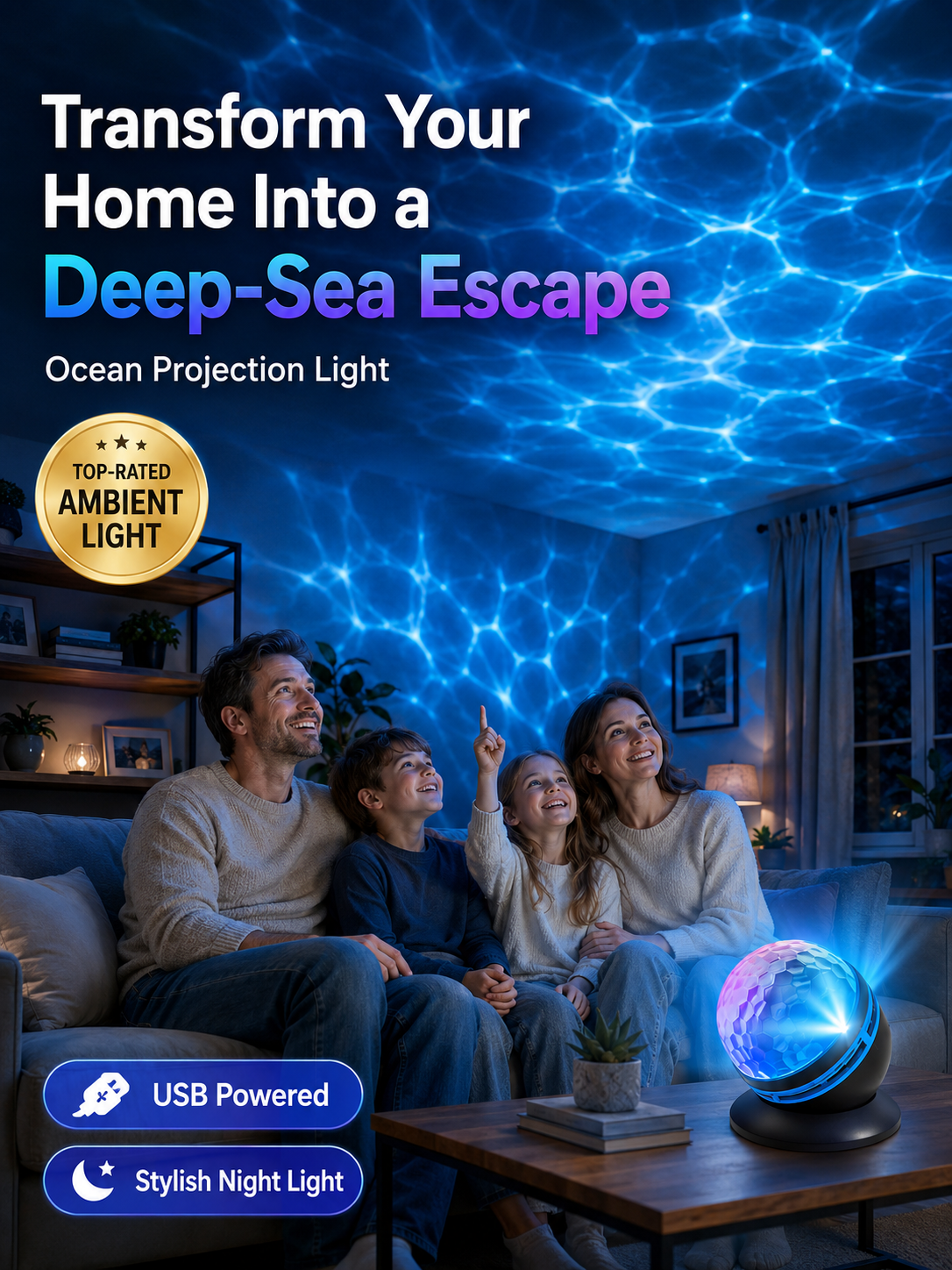 Topacme™2-in-1 lmmersive Projection &Purple AmbientProtection Mode | Large-sphere projection & 4K immersive visuals. Instantly soothe your night!