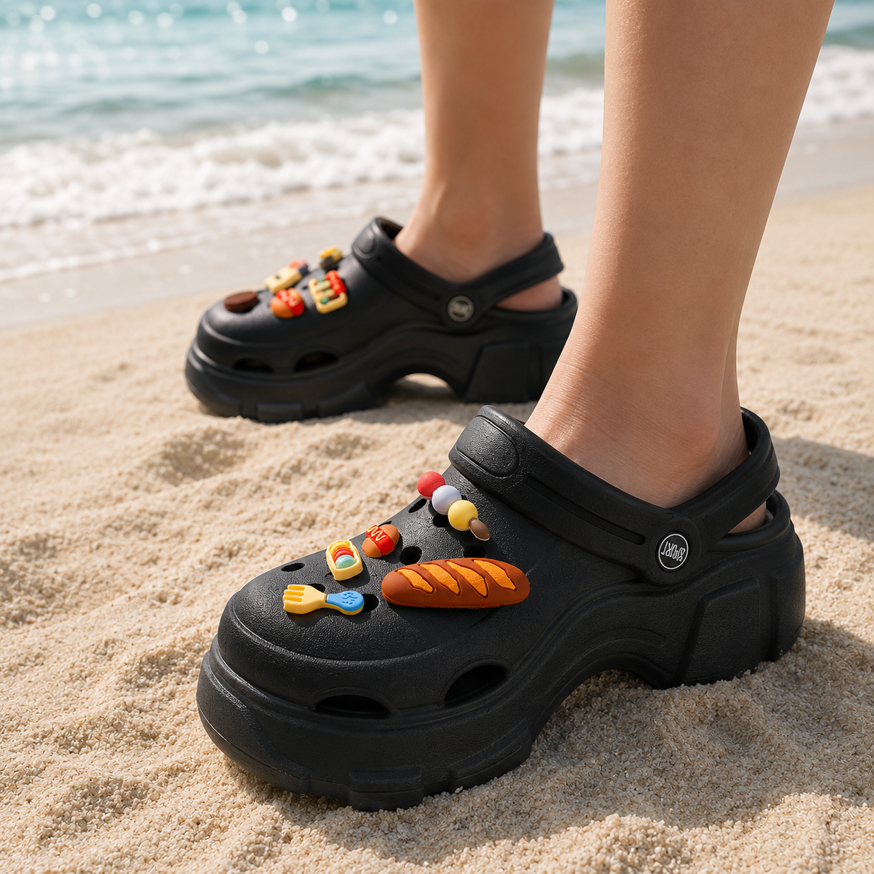 Damen-Clogs mit Fußgewölbeunterstützung, Sommer-Outdoorbekleidung, Strandsandalen, dicke Sohle, geschlossene EVA-Zehenkappe, rutschfest.