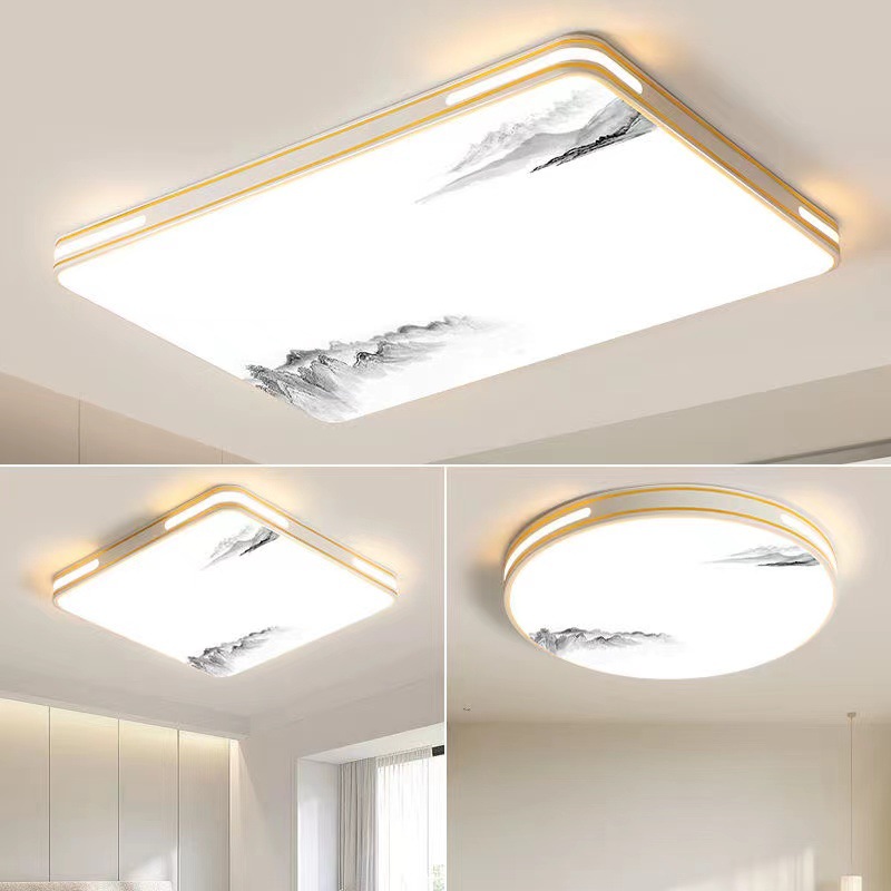 Nowość 2024: Sufitowa lampa LED do salonu — popularna, nowoczesna i minimalistyczna oprawa; duża, prostokątna lampa główna.