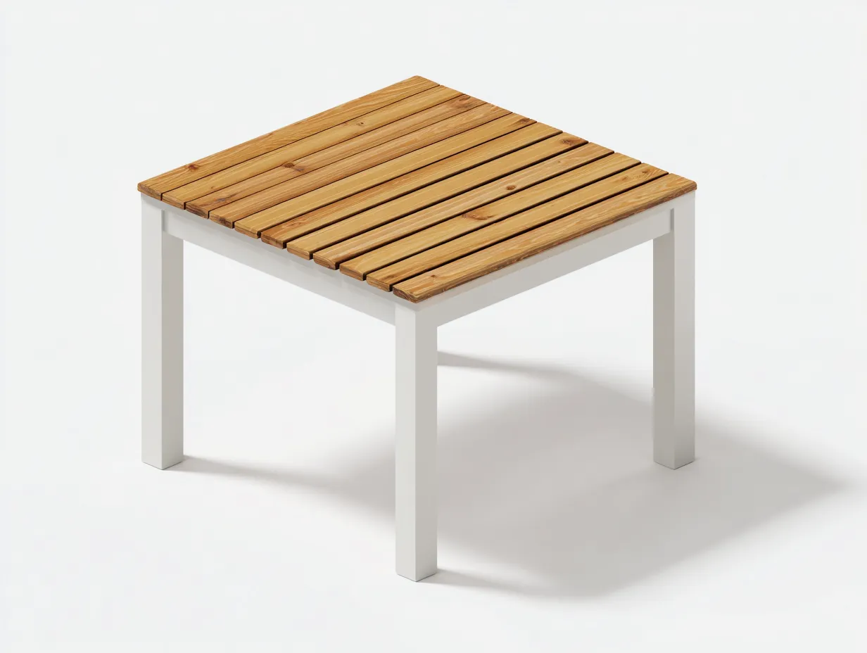 Esstisch quadratisch 90x90x75 cm - Weiß und Teakbraun - durchgehende Lamellenplatte für den Außenbereich-Vonoispace