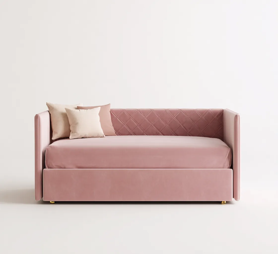 Schlafsofa 207x97x86 cm - Samt - Rosé - gesteppter Rücken und verdeckter Unterbau für das Wohnzimmer-Vonoispace