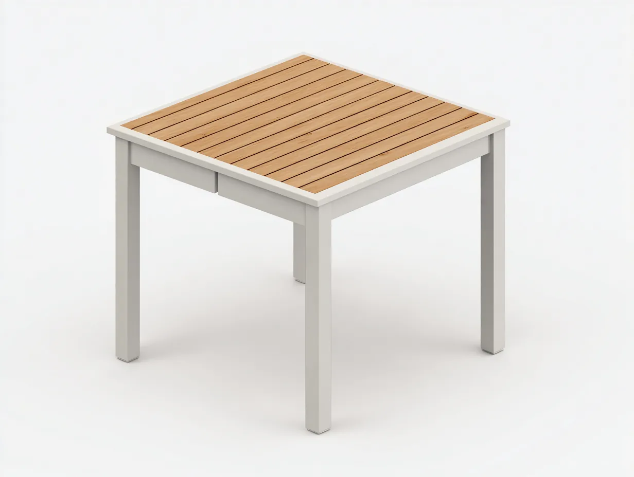 Esstisch quadratisch 84x84x76 cm - Weiß und Honigbraun - offene Holzlamellen für den Außenbereich-Vonoispace