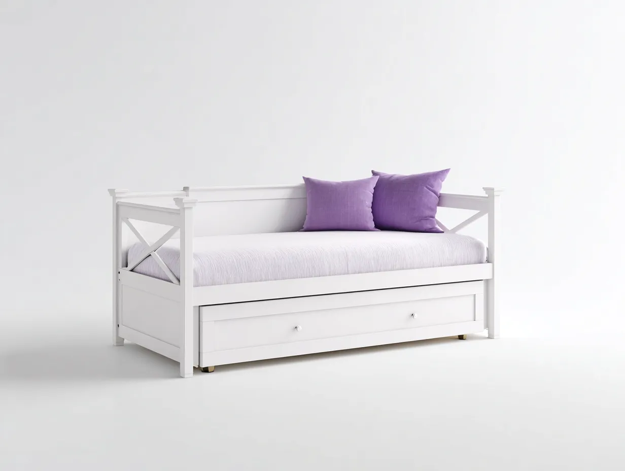 Schlafsofa 208x99x94 cm - Weiß - Tagesbett mit Kreuzstreben und ausziehbarem Unterbett für das Wohnzimmer-Vonoispace