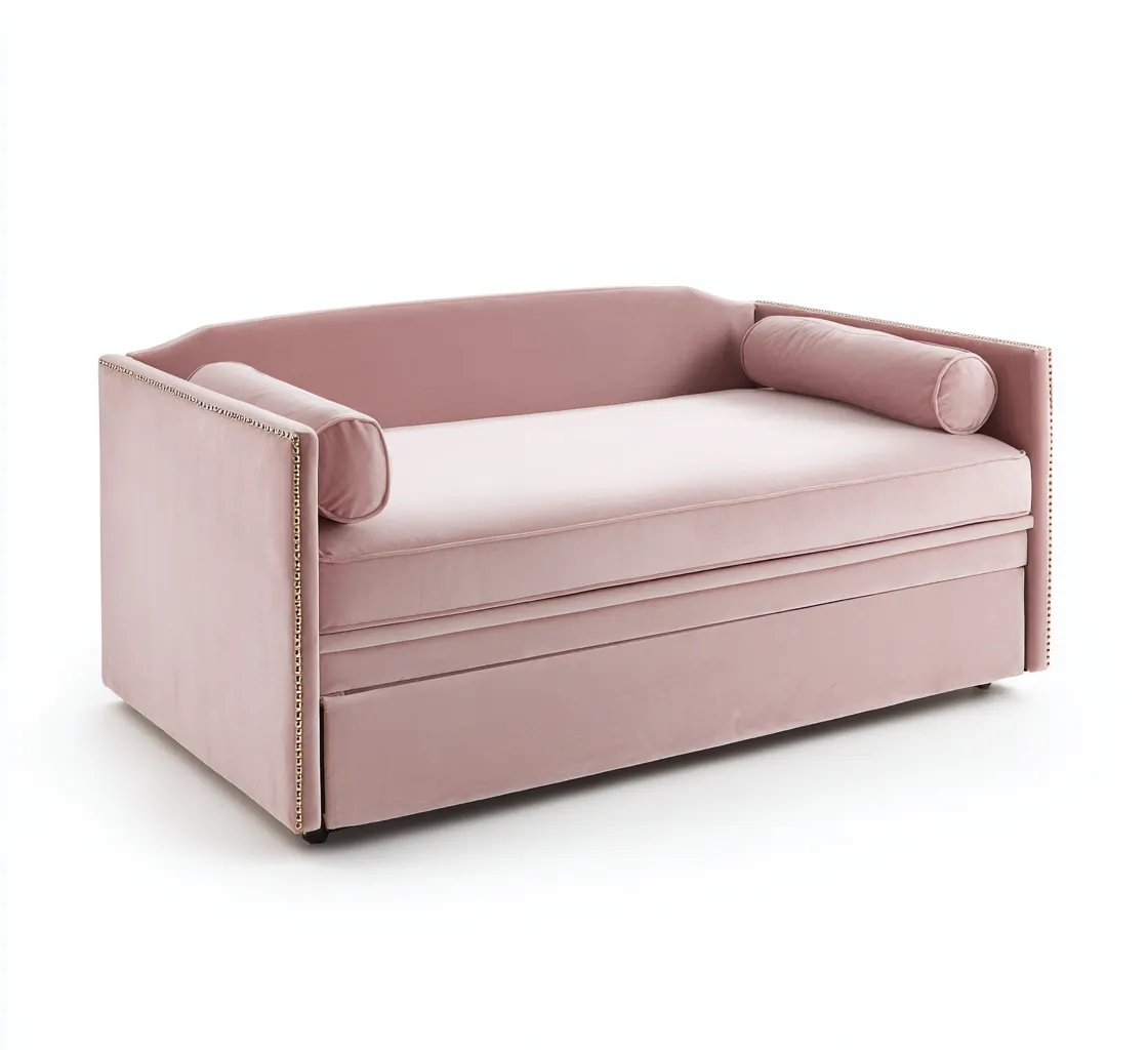 Schlafsofa 209x100x87 cm - Samt - Rosa - gepolstertes Tagesbett mit Nagelrand für das Wohnzimmer-Vonoispace
