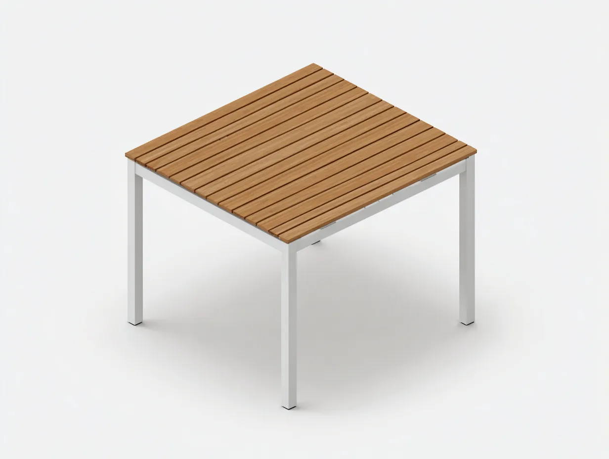 Esstisch quadratisch 80x80x74 cm - Weiß und Hellbraun - gerahmte Holzplatte für den Außenbereich-Vonoispace