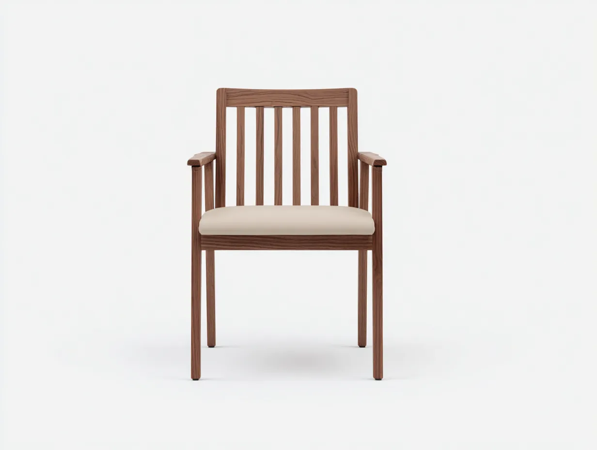 Beistellstuhl aus Holz mit Lamellenlehne 59 x 56 x 86 cm - Walnussbraun und Creme - gepolsterter Sitz mit Armlehnen-Vonoispace
