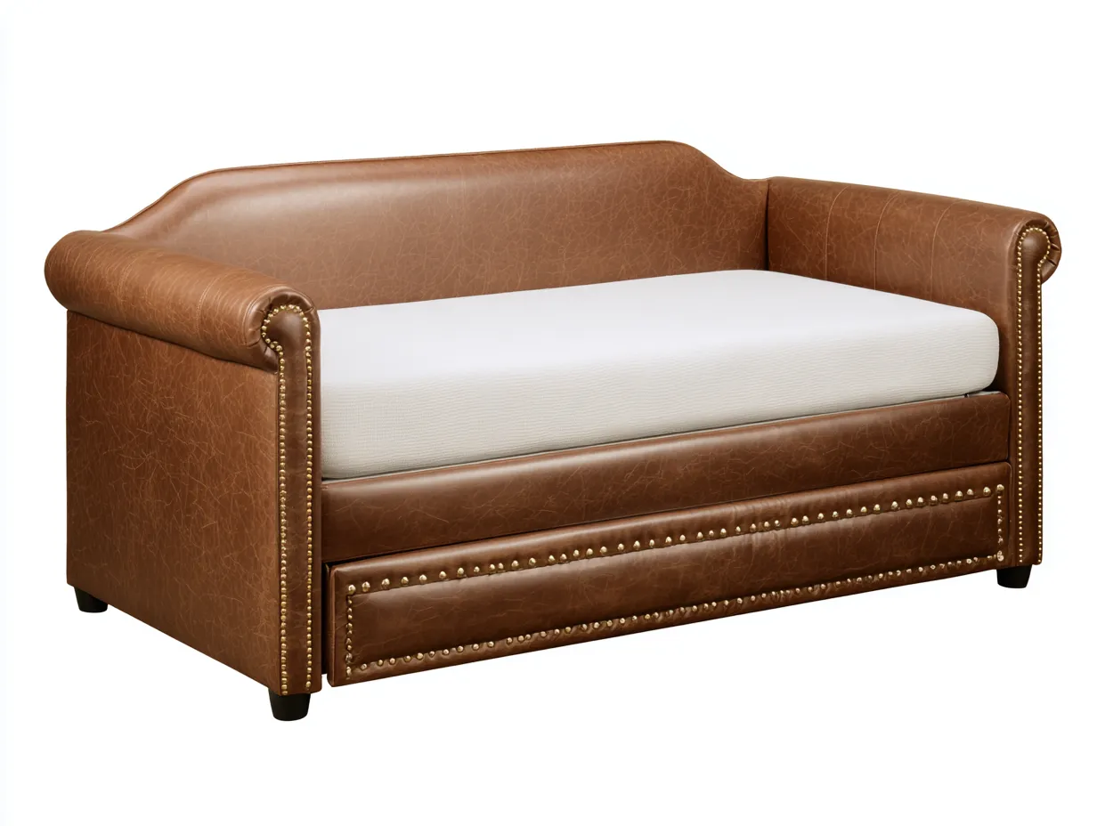 2-Sitzer-Sofa 203x96x87 cm - Leder Braun und Weiß - klassische Armrollen und Ziernagelbesatz für das Wohnzimmer-Vonoispace