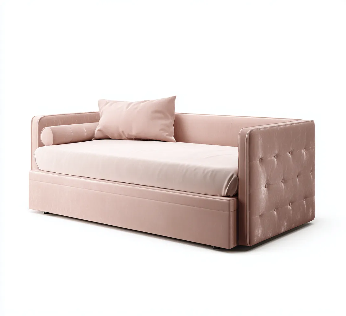 Schlafsofa 210x102x88 cm - Samt - Puderrosa - gepolstertes Tagesbett mit Knopfheftung für das Wohnzimmer-Vonoispace