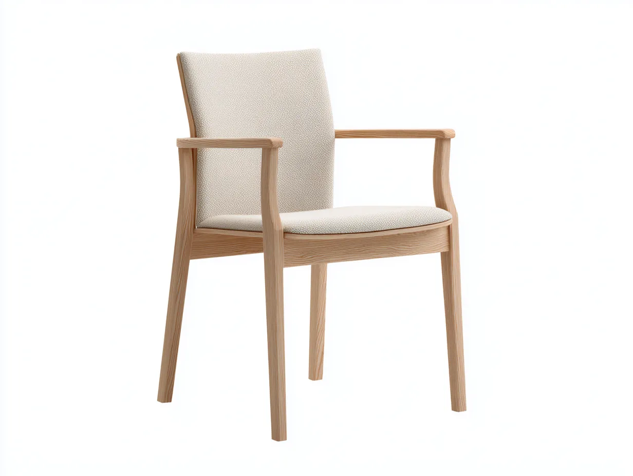 Beistellstuhl mit hoher Stofflehne 59x61x89 cm - Naturholz und Creme - Armlehnen für Bürobesucher-Vonoispace