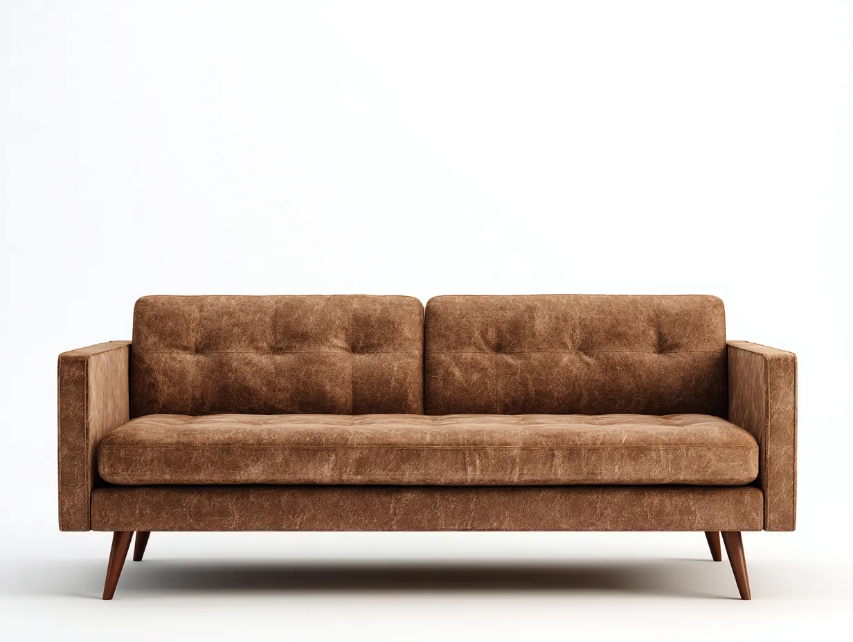 2-Sitzer-Sofa 198x87x84 cm - Vintage-Stoff Braun - gesteppte Rückenflächen und schlanke Holzfüße für das Wohnzimmer-Vonoispace