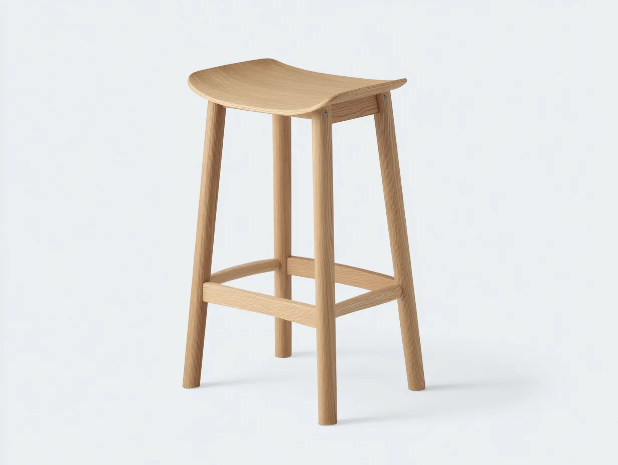 Barhocker aus Eichenholz 43x40x76 cm - Hellbraun - breiter Muldensitz mit quadratischer Fußablage-Zavoahouse