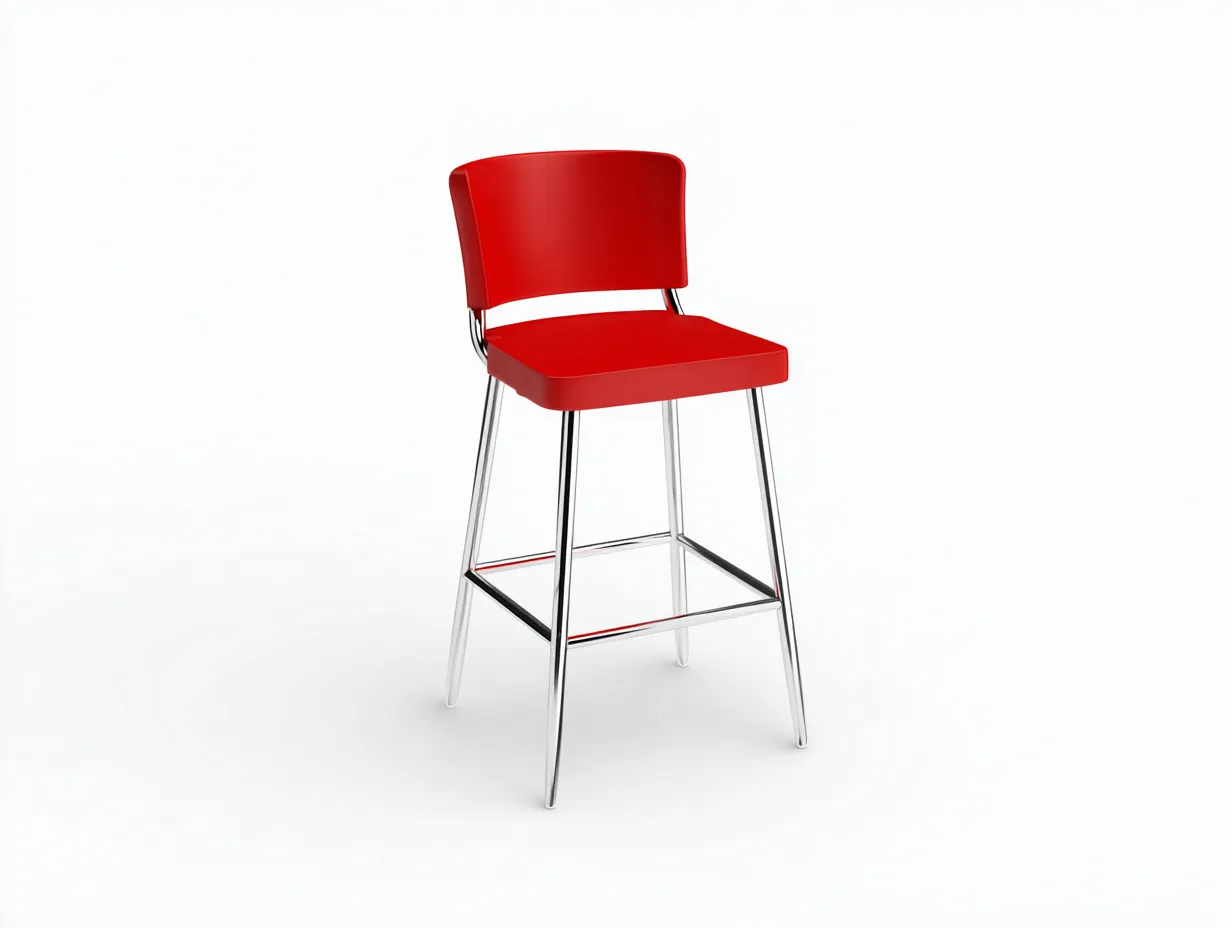 Barhocker aus Kunststoff und Metall 44x47x96 cm - Rot und Chrom - Rückenlehne mit rechteckiger Fußstütze-Zavoahouse