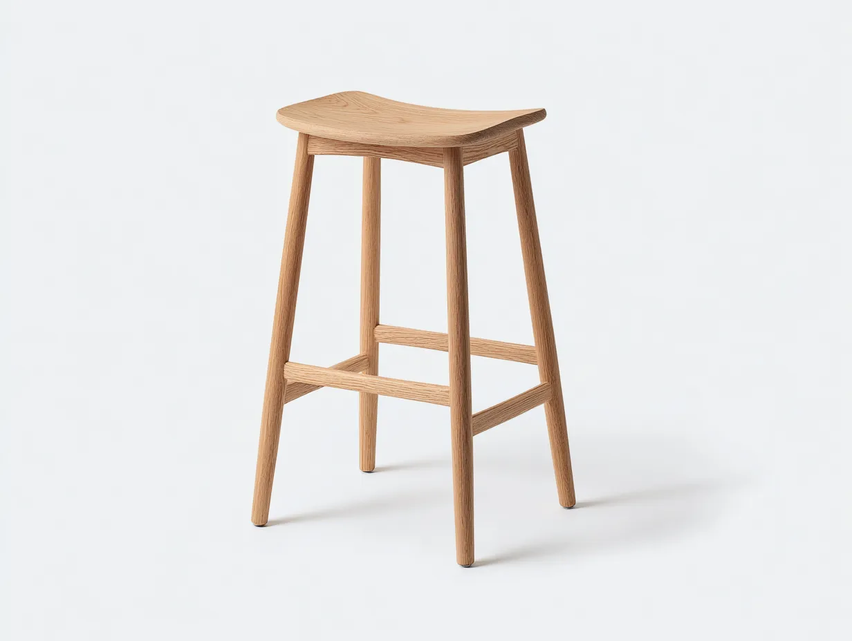 Barhocker aus Eichenholz 42x42x75 cm - Naturholz - geschwungener Sattelsitz mit umlaufender Fußstütze-Zavoahouse
