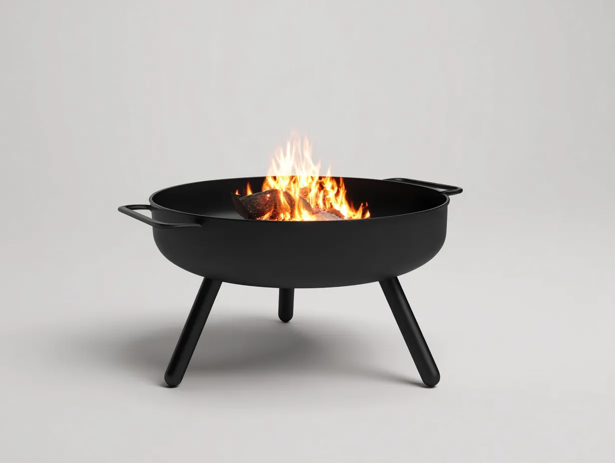 Feuerschale aus Stahl 74x74x43 cm - Schwarz - mit Seitengriffen und Dreibein für den Außenbereich-Zavoahouse